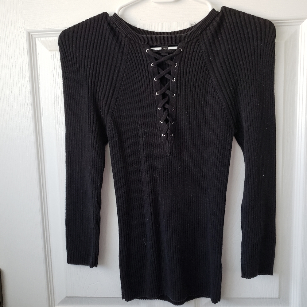 Express 3/4 Sleeve Ribbed top with lace up detail